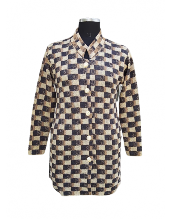 Women Long coat Dark Brown Jacquard design